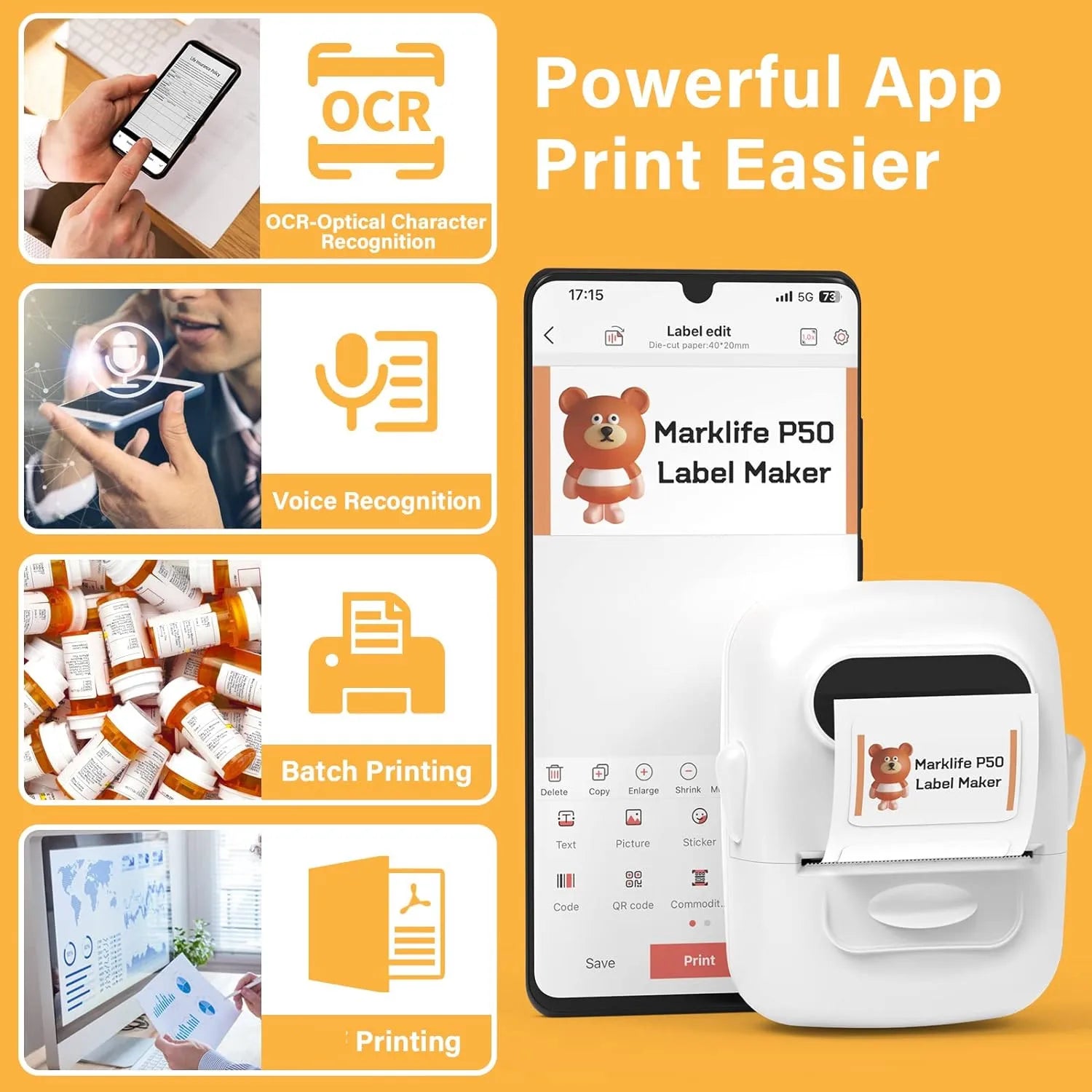 P50 Bluetooth Thermodrucker für Etiketten & QR-Codes