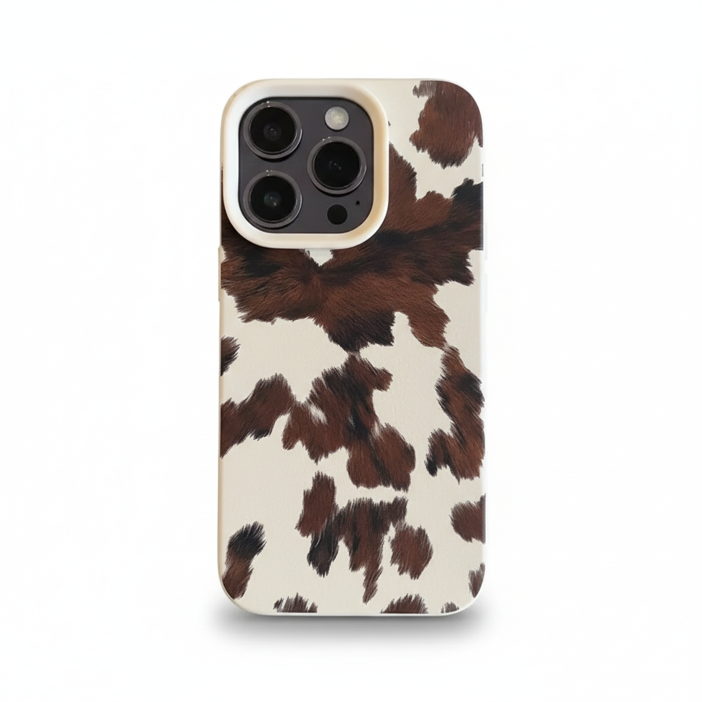 Braune Kuhfell-Leder Handyhülle für iPhone 17