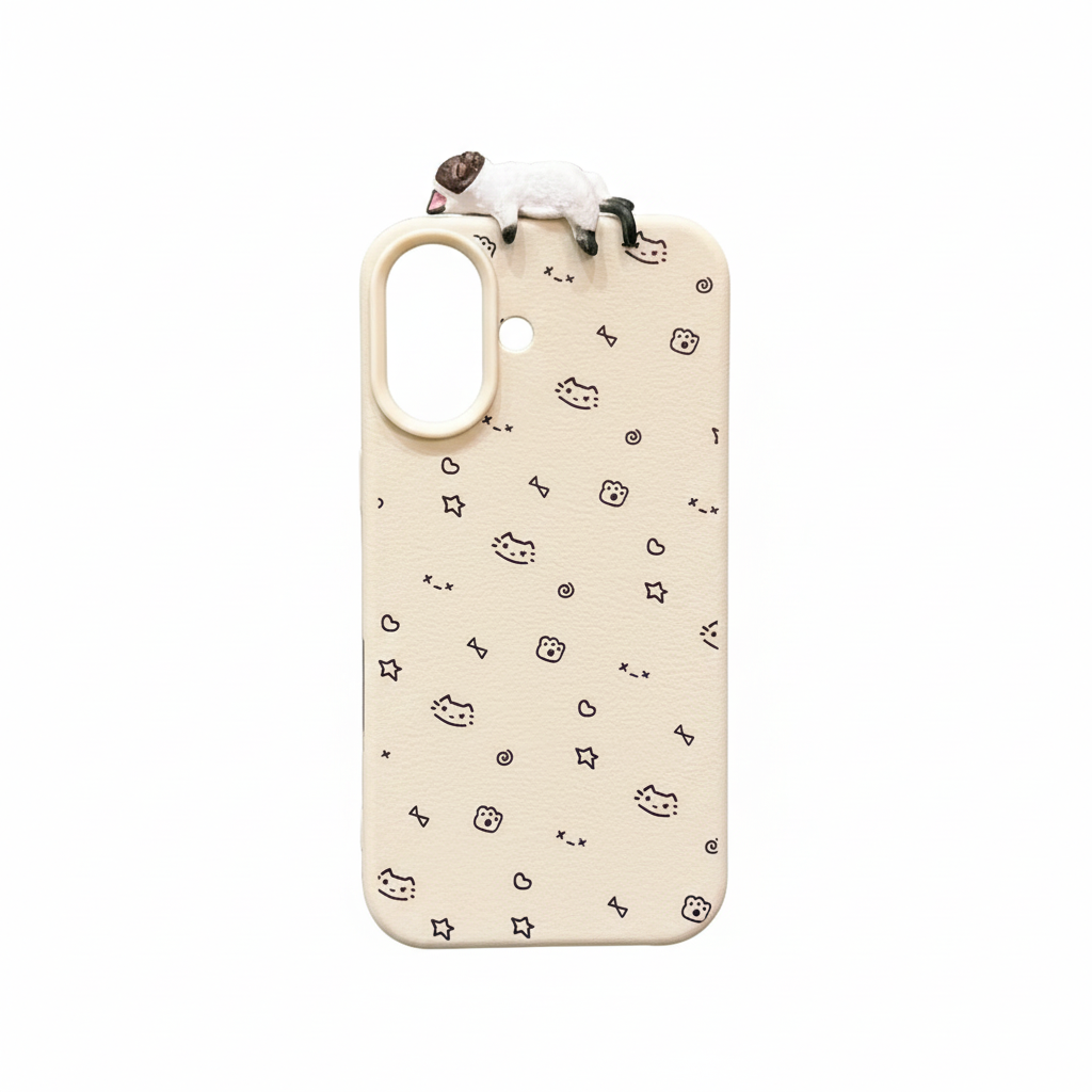 3D Katzen Leder Hülle für iPhone 17 & 16