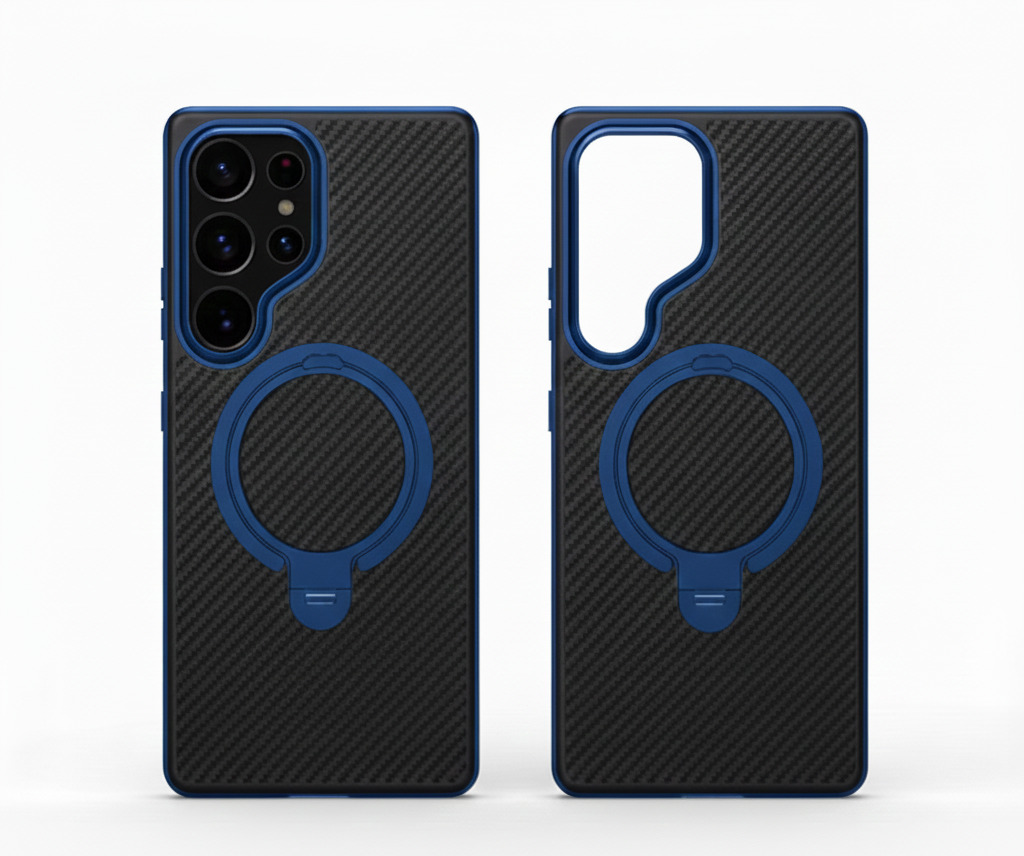 360° Carbon Magnethülle mit Ständer für Galaxy S25