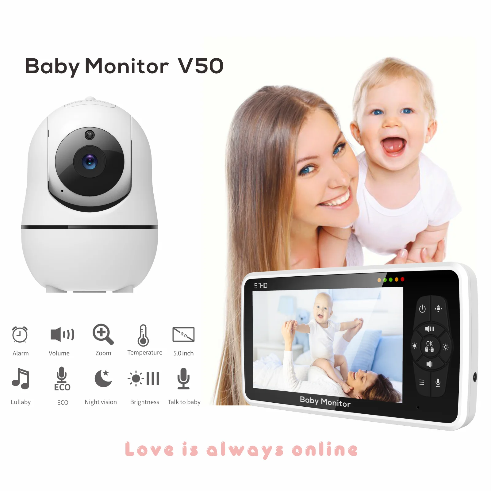 5 Zoll Babyphone mit 2 Kameras HD Video Audio