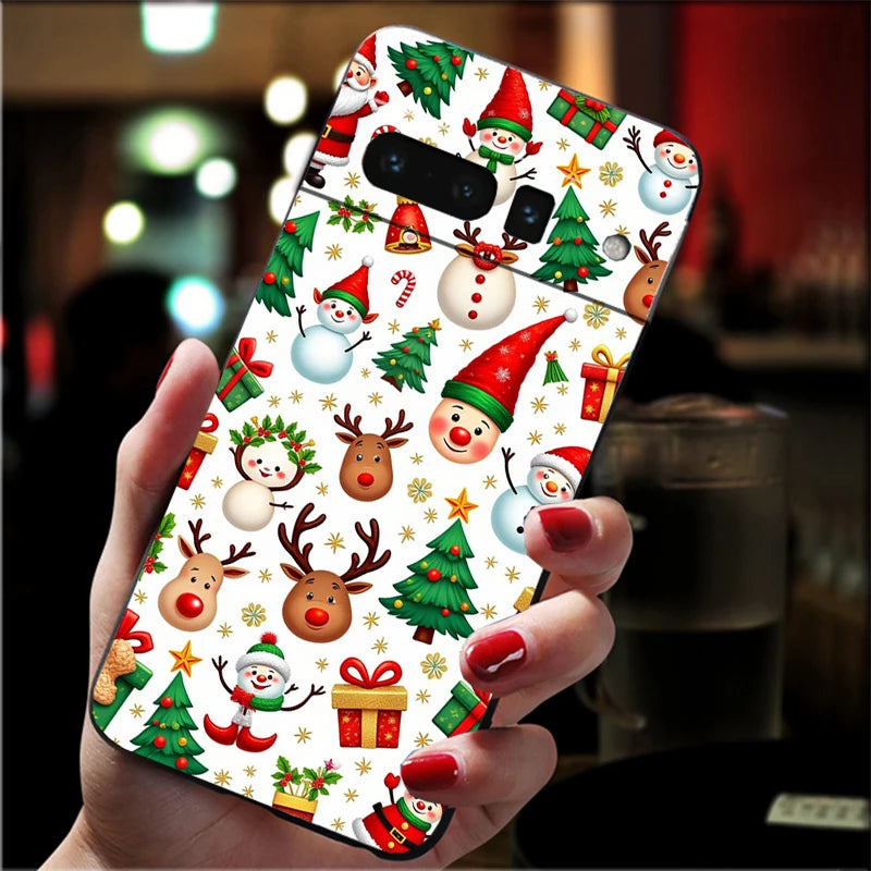 Aesthetic Christmas silicone case for Google Pixel 8, 9 and 10. Flexible, shockproof, protective soft TPU case.