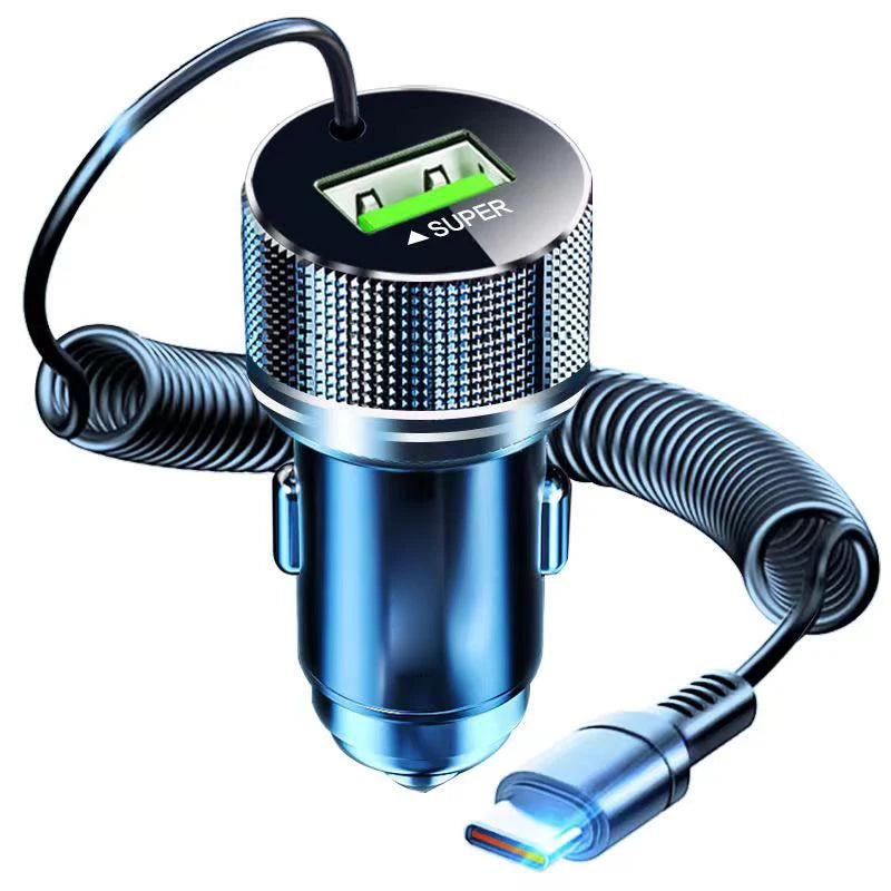 EDEBA 12V Metal USB Car Charger with Type-C Cable
