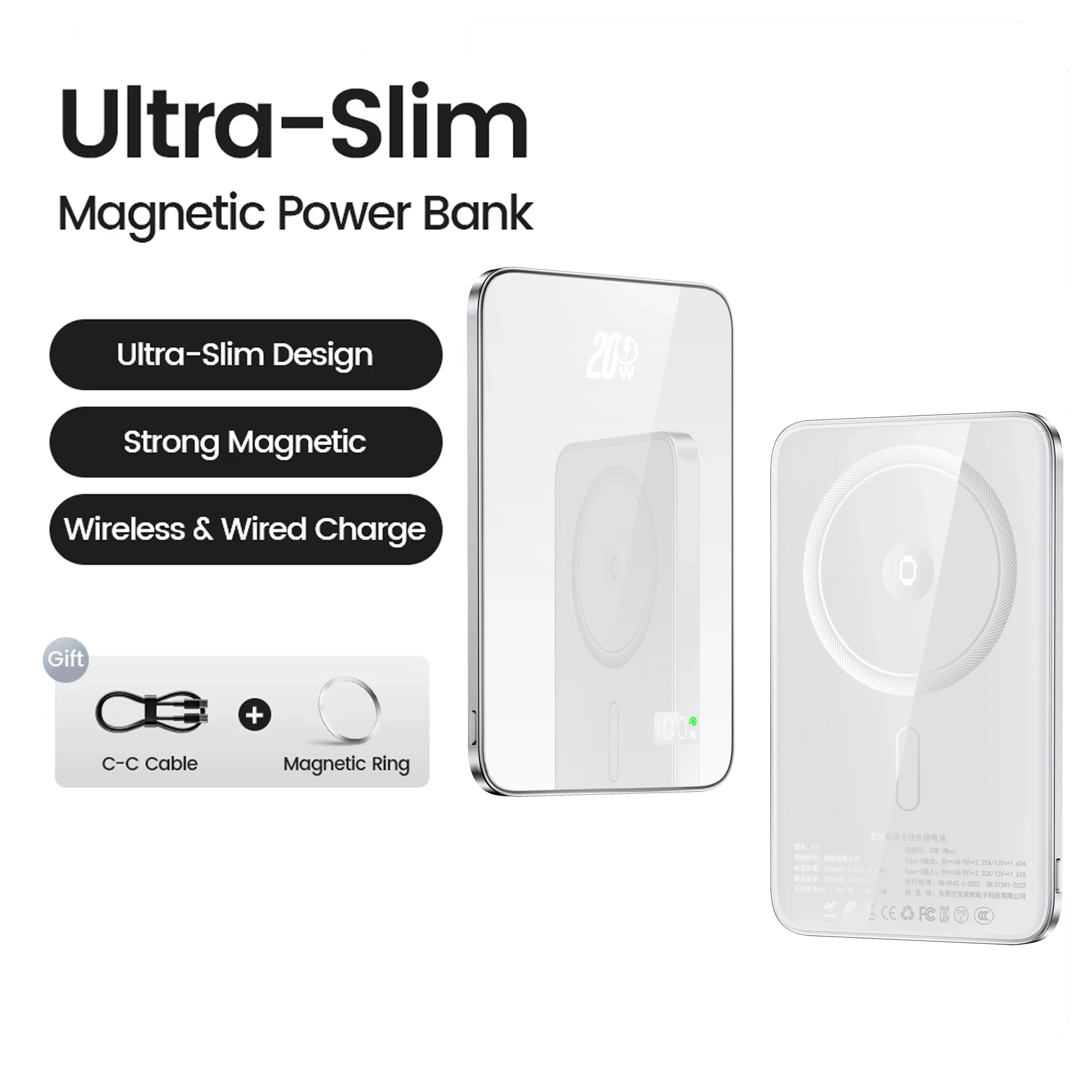 Ultraflache Magnet-Powerbank 5000/10000 mAh