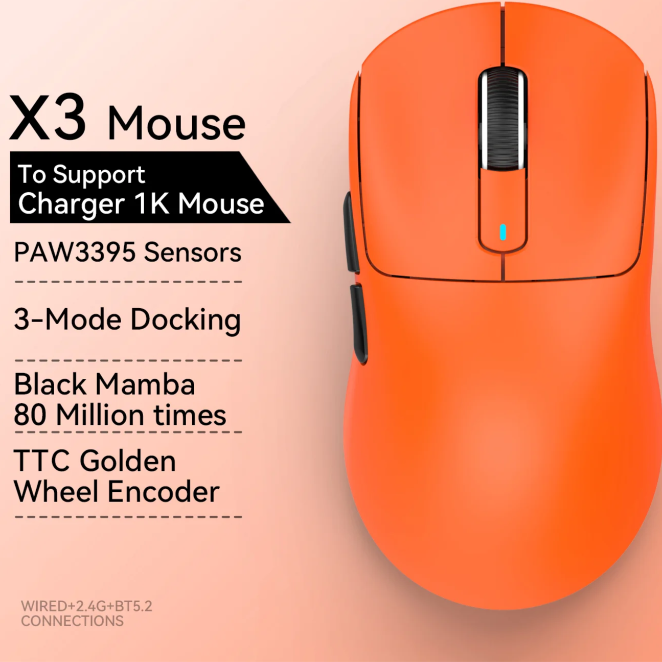 Tri-Mode Gaming Mouse 26K DPI with PAW3395 Sensor