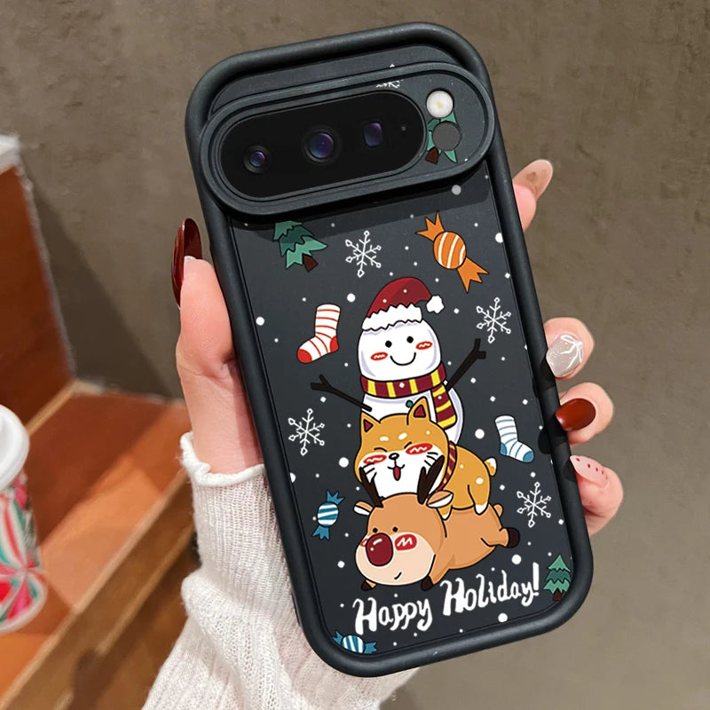 Weiche Weihnachts TPU Hülle für Google Pixel 8 und 9 Serie stoßfest flexibel rutschfest langlebig passgenau weihnachtliches Silikon Case