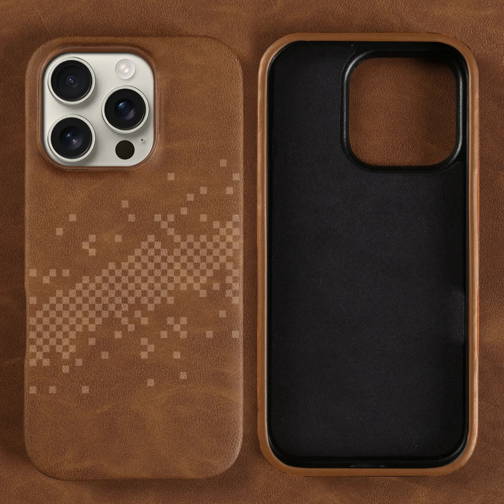 Luxus Lederhülle iPhone 17–15 Pro Max Stoßfest