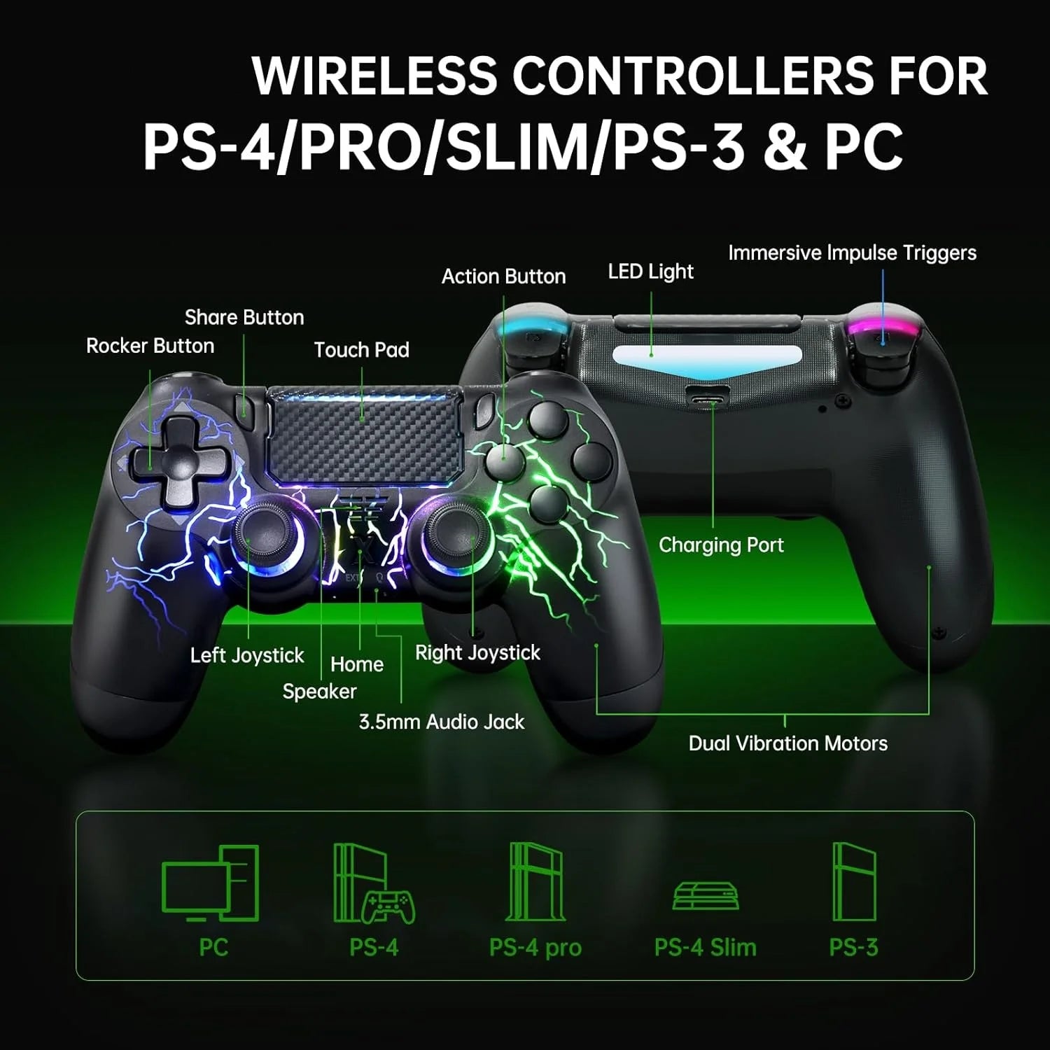RGB Wireless Controller für PS4 & PC mit Hall Joystick