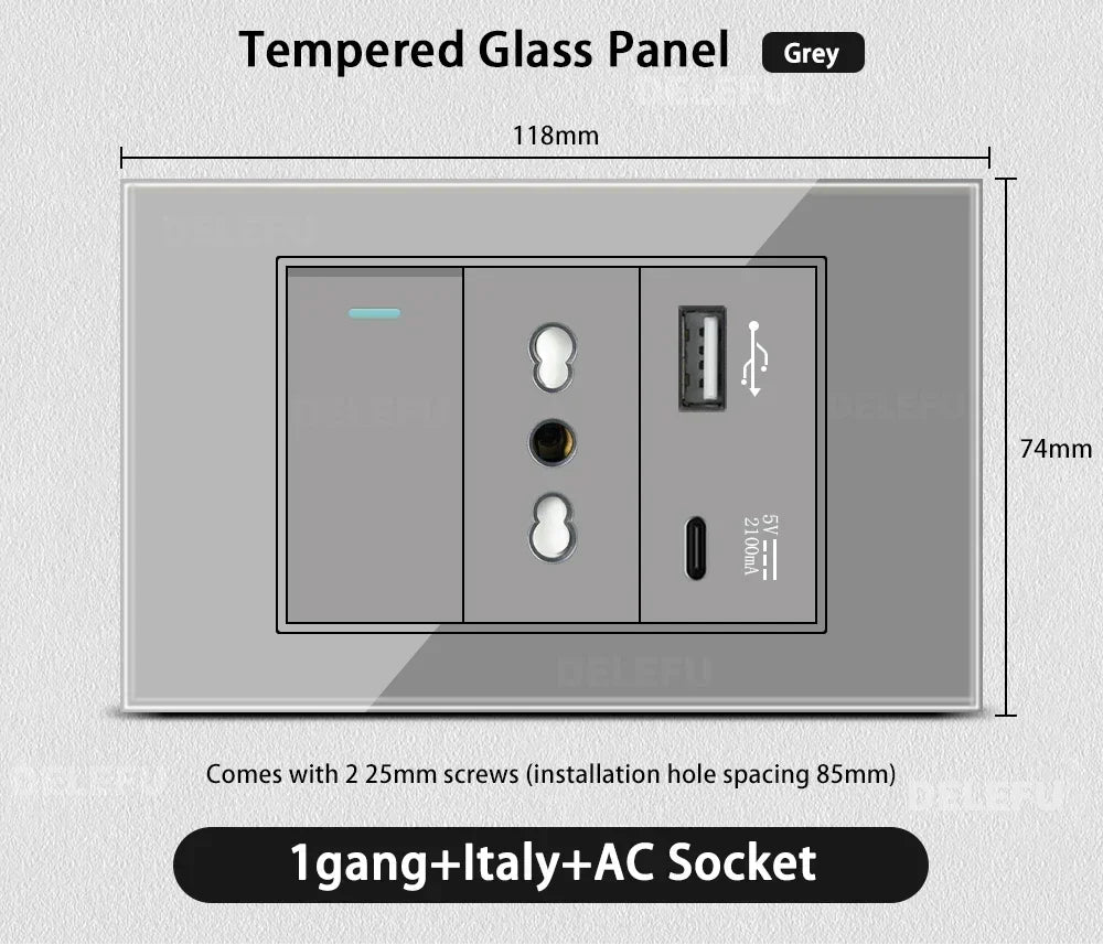 Grau Glas Smart Steckdose USB C & Wifi Schalter