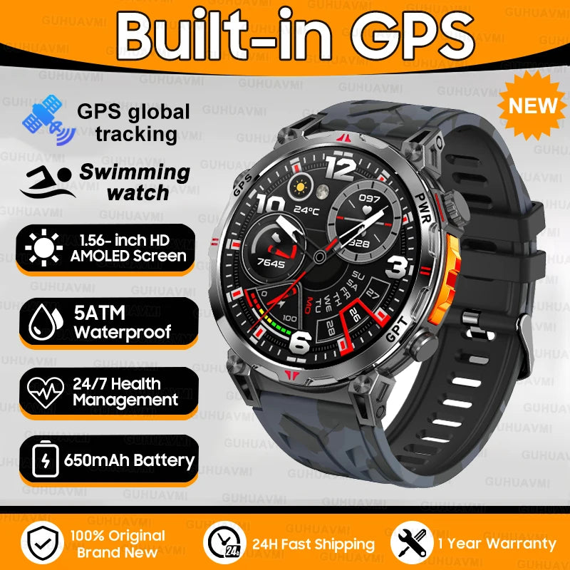 Robuste GPS Militär-Smartwatch 5ATM Dualband Kompass