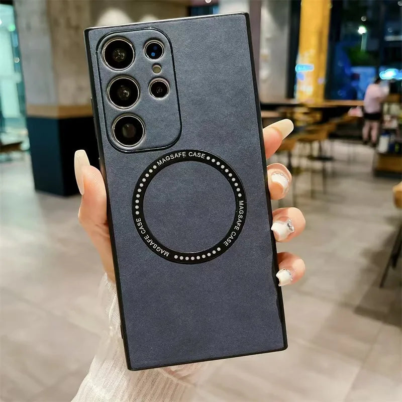 Magnetic leather case for Galaxy S25–Note 10 Plus