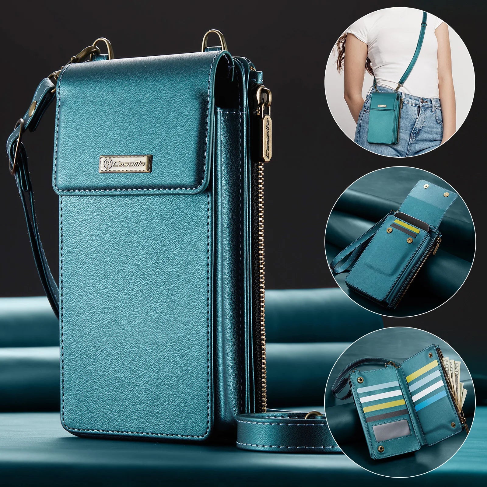 Crossbody Leder-Handytasche mit Kartenfächern iPhone