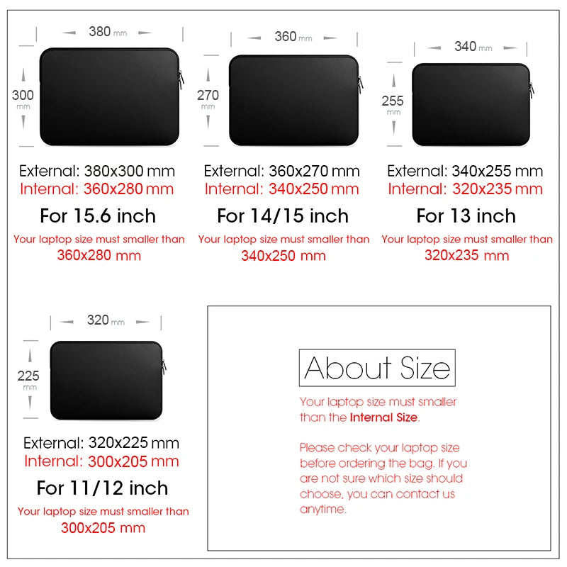 Schwarze Laptop-Hülle 11–15,6 Zoll