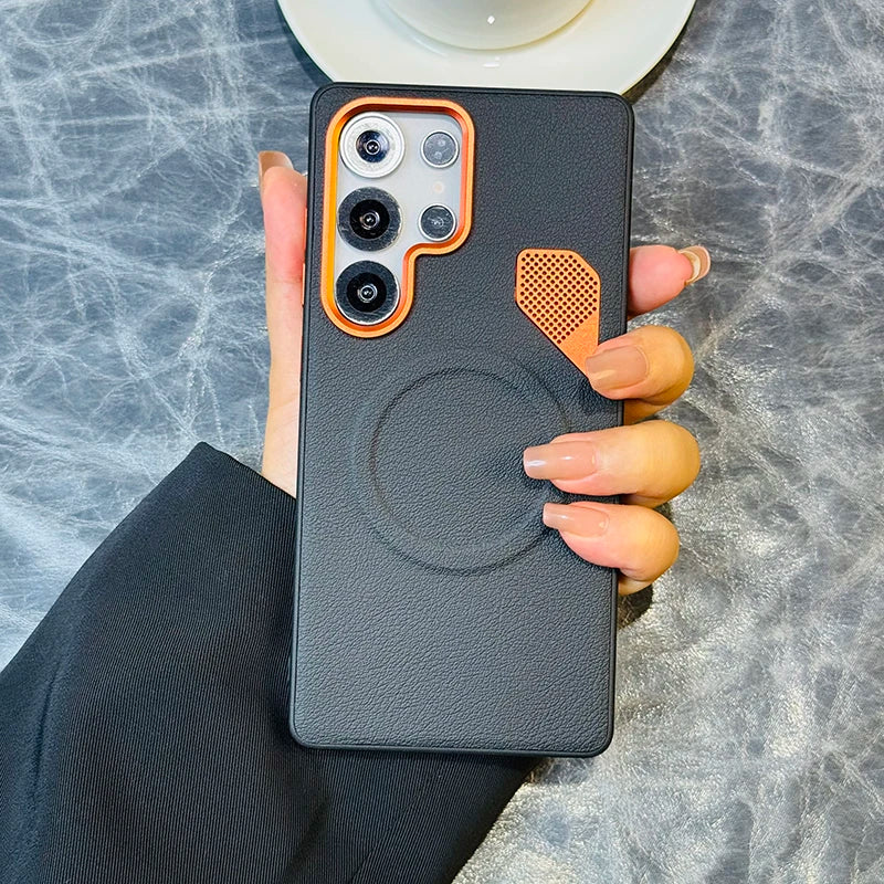 Magnet Leder Hülle für Samsung S25 Ultra Orange