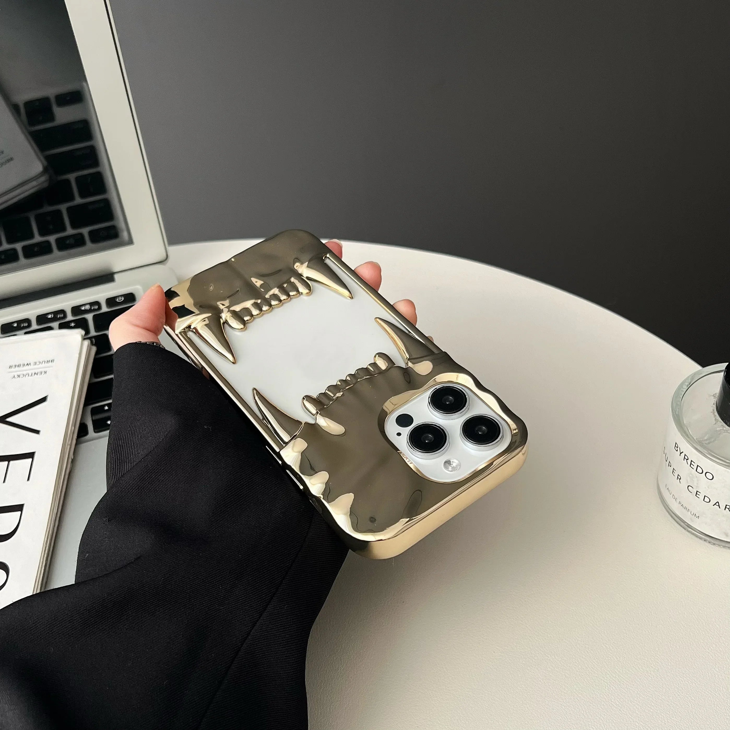 3D Dog Tooth Silicone Case for iPhone, Shockproof, White