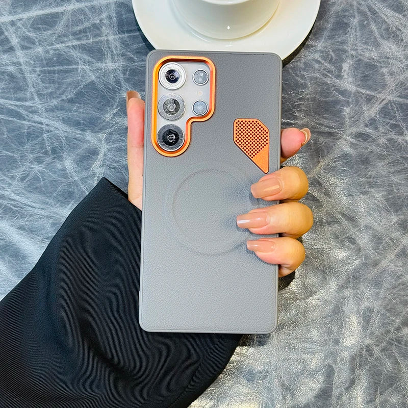 Magnet Leder Hülle für Samsung S25 Ultra Orange