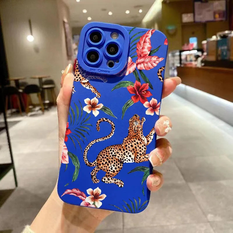 Coque en silicone motif léopard floral pour iPhone