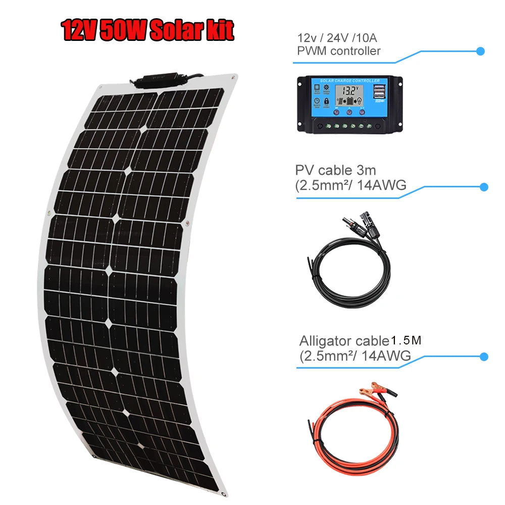 50W 12V Solar Panel Starter Kit for Motorhomes & Campers