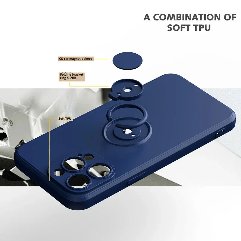 Magnetic silicone iPhone case with ring