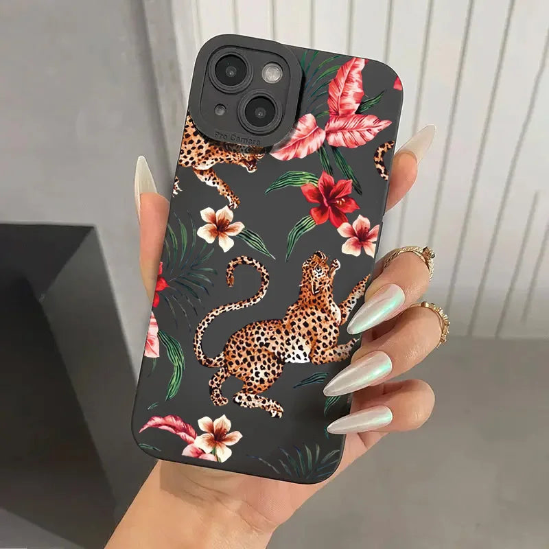 Coque en silicone motif léopard floral pour iPhone