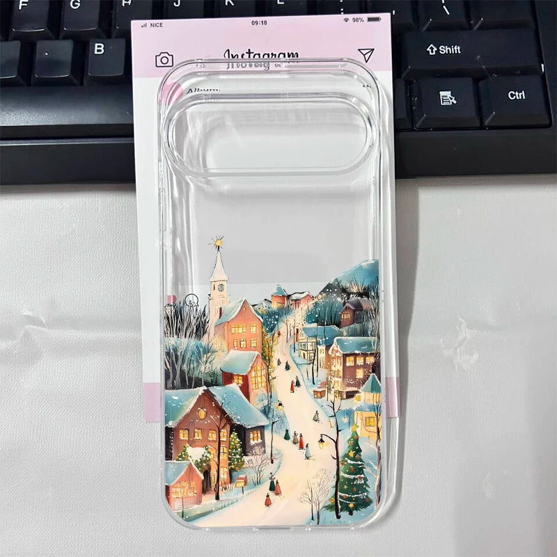 Winter-Handyhülle mit Schnee und Tannenbaum für Pixel