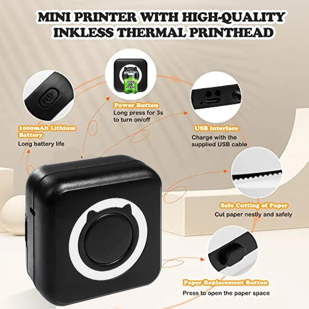 Mini Print Thermodrucker 58mm Bluetooth Fotodrucker