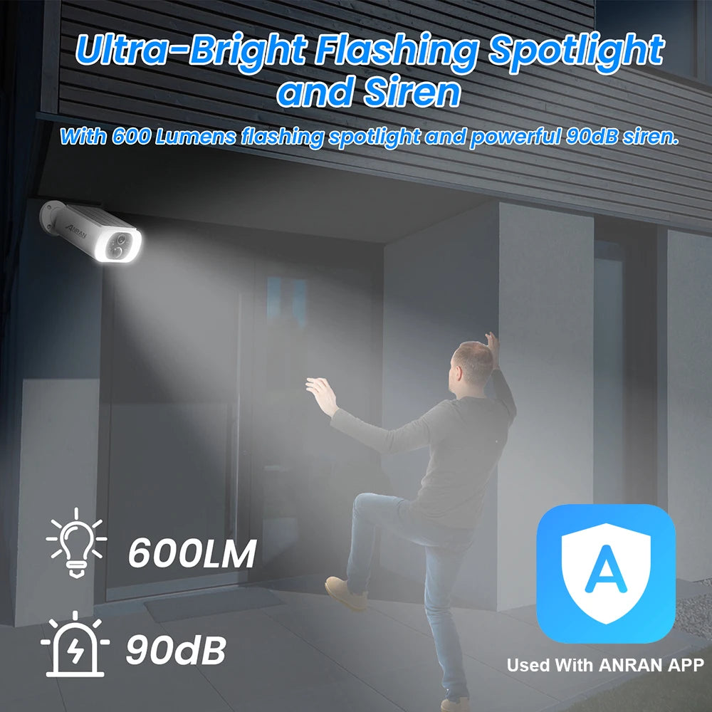 Solar-powered outdoor camera, 3MP, Wi-Fi, battery-powered, color night vision