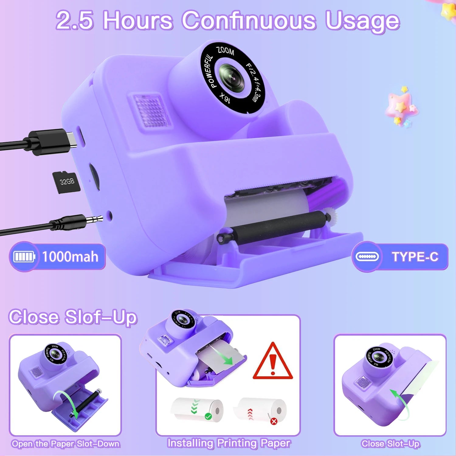 Thermo Sofortdruckkamera Kinder 1080P Mini HD Spielzeug