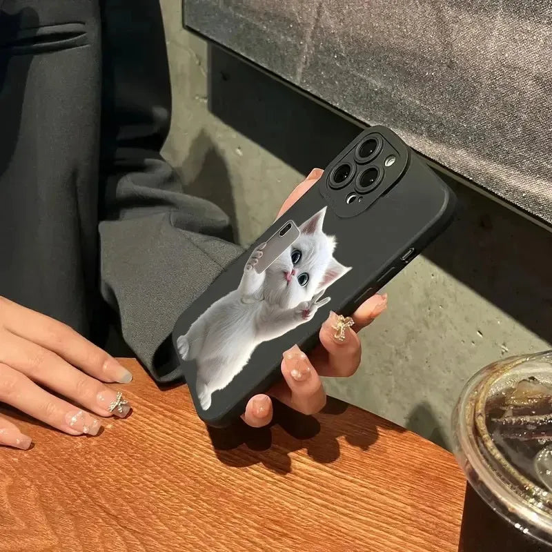 Cute Cat Silicone Phone Case for iPhone, Shockproof Soft Cover