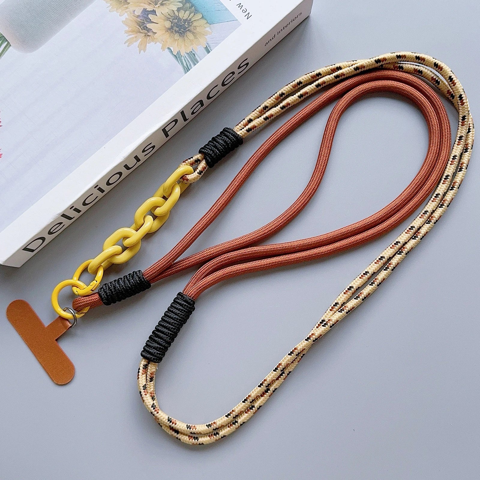 Verstellbares Leder-Handy-Lanyard mit Perlen