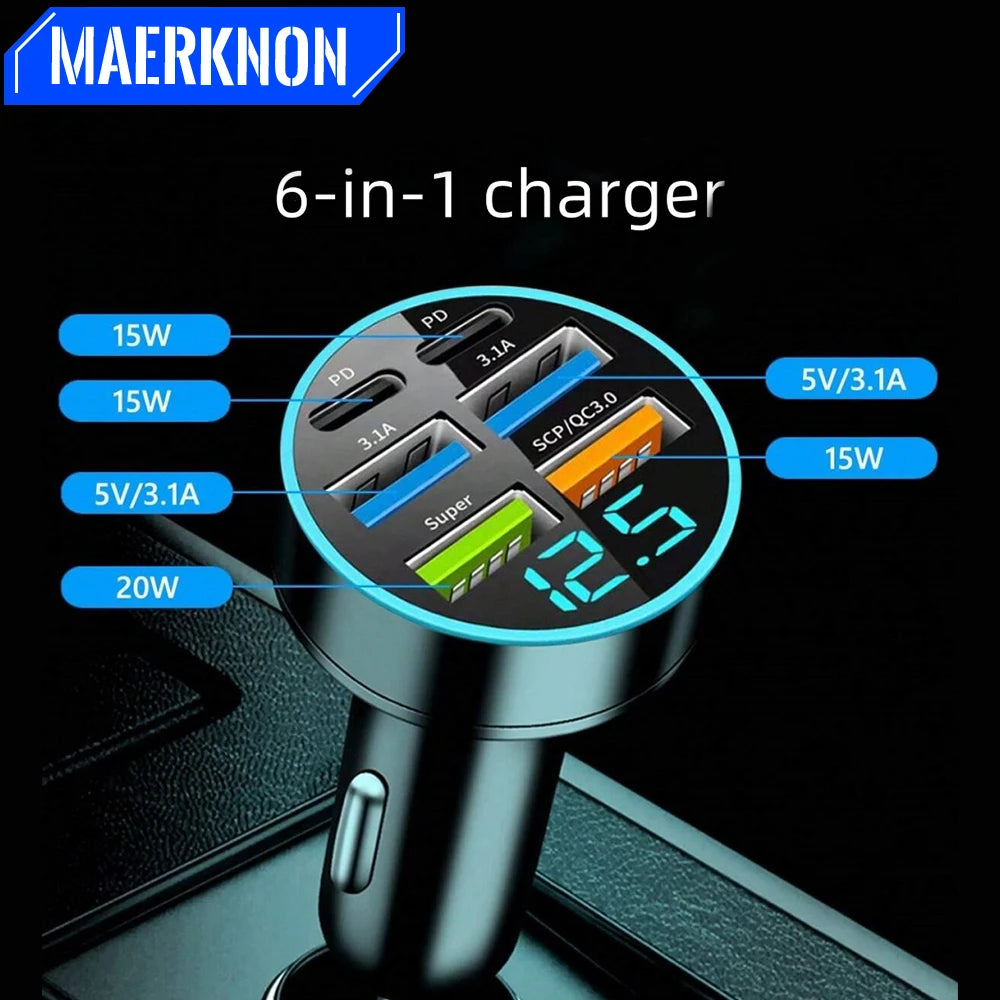 6-in-1 Auto-Schnellladegerät mit Spannungsmonitor