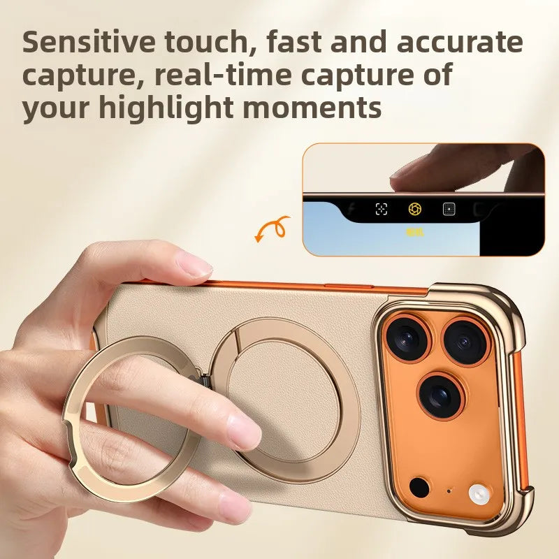 Magnetische Lederhülle mit Metallrahmen für iPhone 17