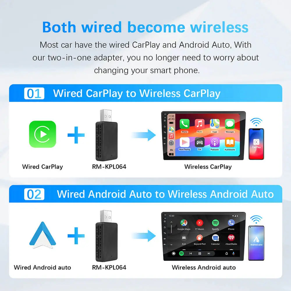 2in1 CarPlay Android Auto Adapter USB Plug & Play