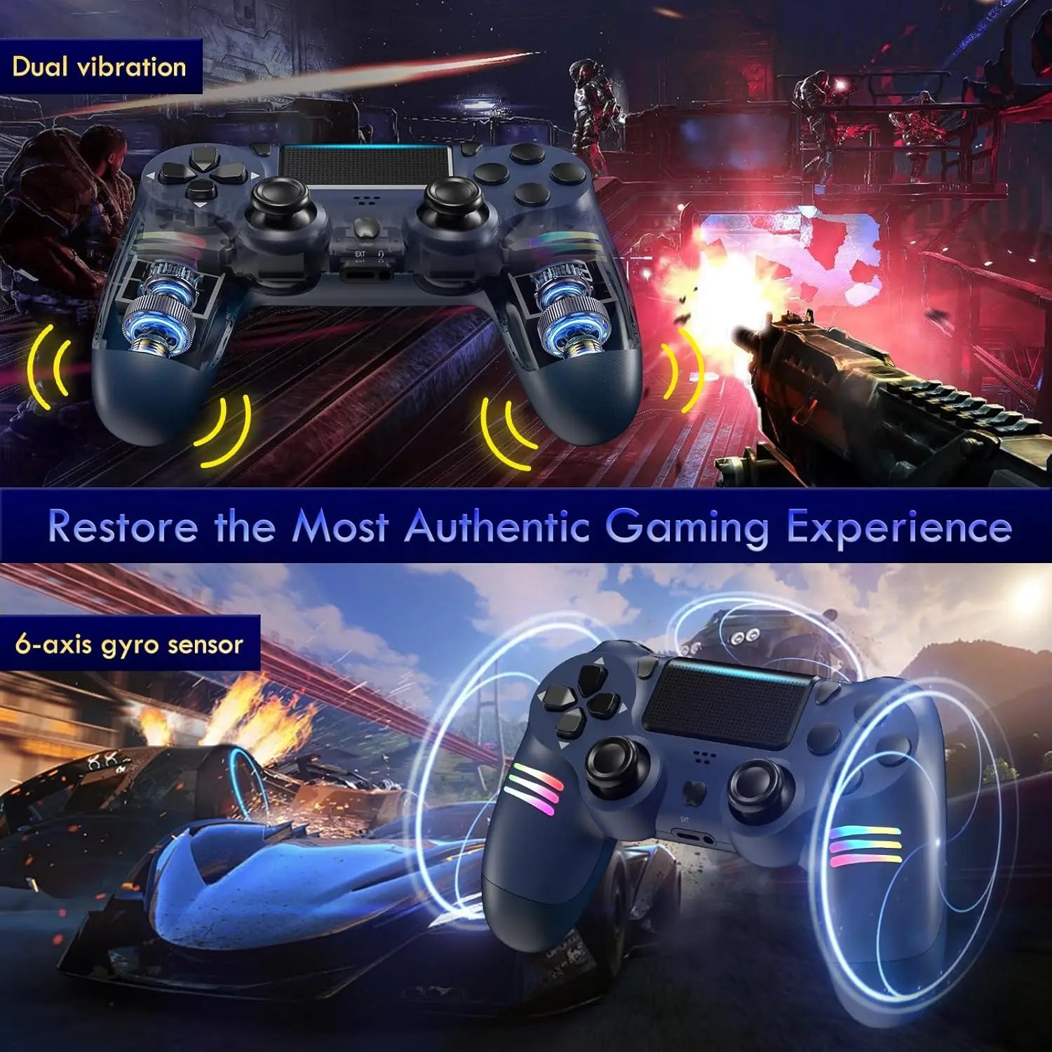 BG-04 Wireless Controller mit 7 Atemlichtern für PS4