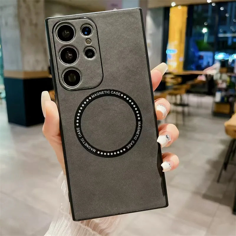 Magnetic leather case for Galaxy S25–Note 10 Plus