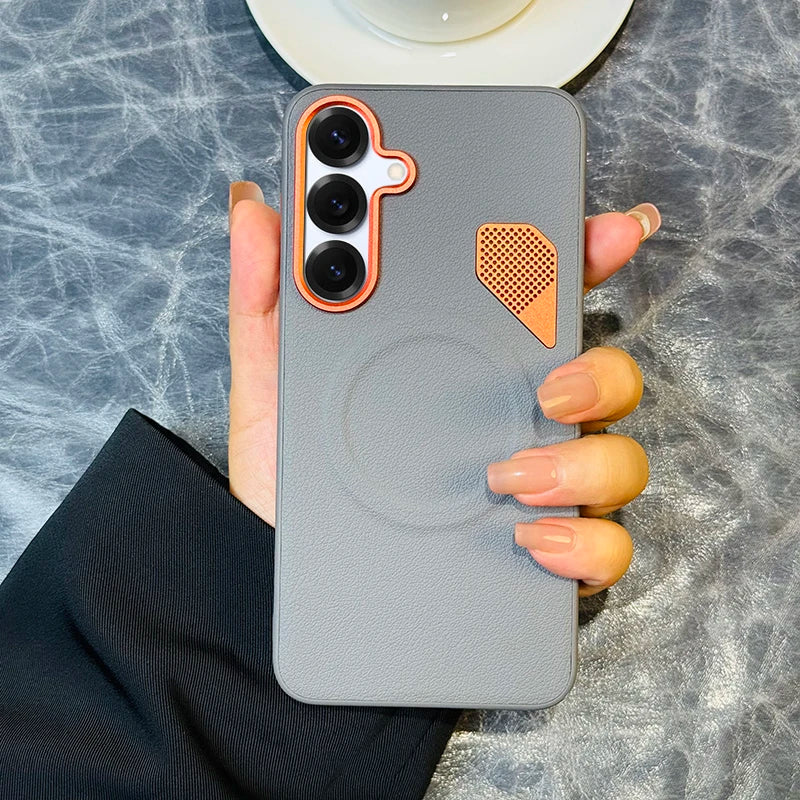 Magnet Leder Hülle für Samsung S25 Ultra Orange