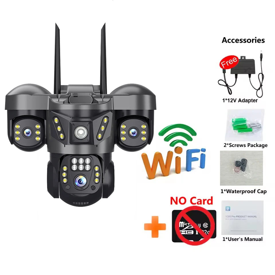 12MP 6K Outdoor IP Camera with 3 Lenses & PTZ
