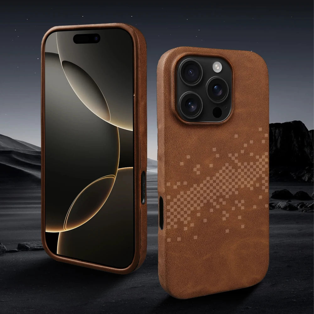 Luxus Lederhülle iPhone 17–15 Pro Max Stoßfest