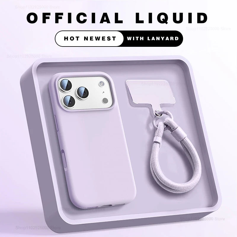 Flüssigsilikon Hülle mit Band für iPhone 17–15 Pro