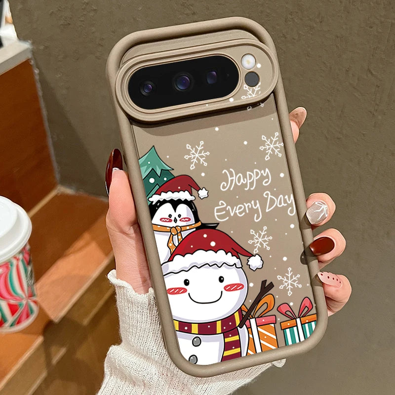 Weihnachts Silikonhülle für Google Pixel 7 und 8 stoßfest flexibel mit Schneemann und Elchdesign robuster Schutz für Winter und Alltag