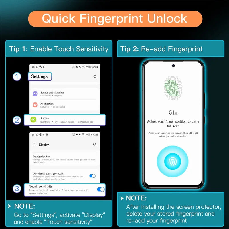 HD Schutzglas für Samsung S21–S25, A35–A55