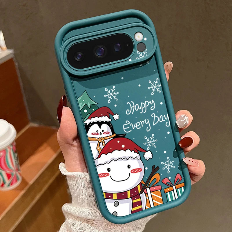 Weihnachts Silikonhülle für Google Pixel 7 und 8 stoßfest flexibel mit Schneemann und Elchdesign robuster Schutz für Winter und Alltag