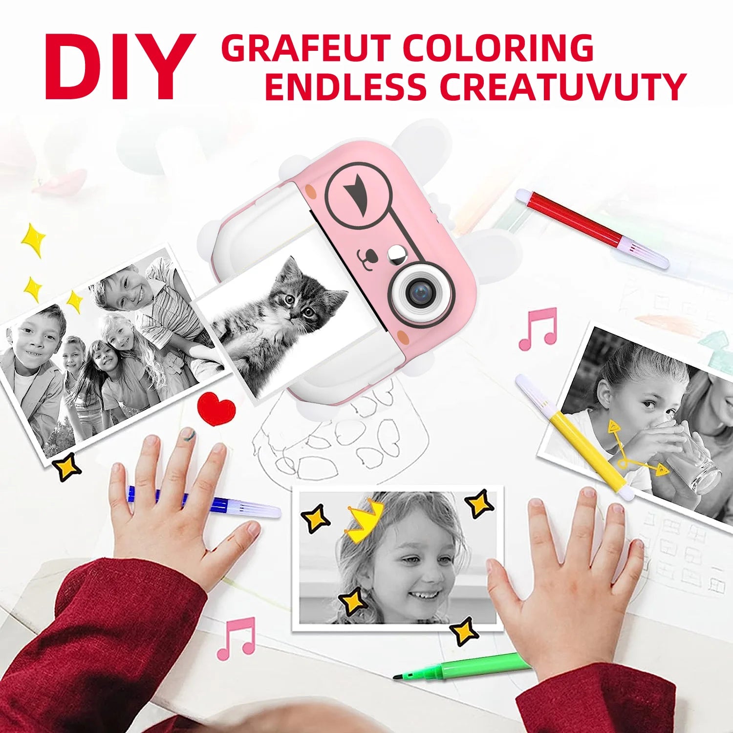 Kinder 1080P HD Digitalkamera Mini Thermodrucker