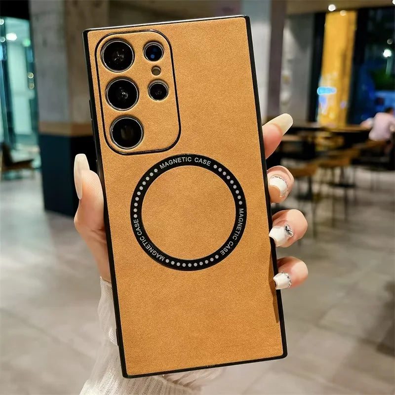 Magnetic leather case for Galaxy S25–Note 10 Plus