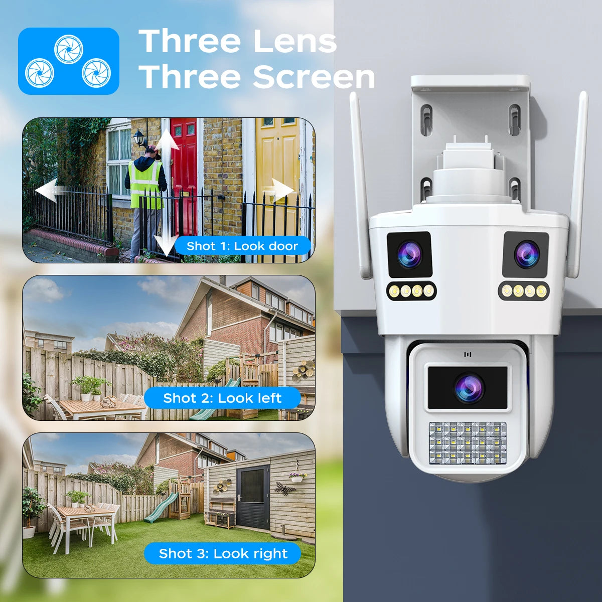 15MP Outdoor IP Kamera mit 3 Objektiven und Audio