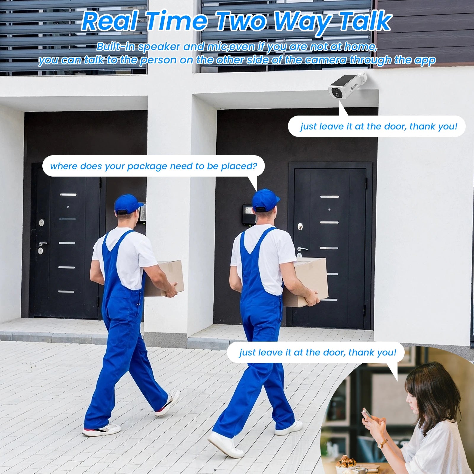 Solar-powered outdoor camera, 3MP, Wi-Fi, battery-powered, color night vision