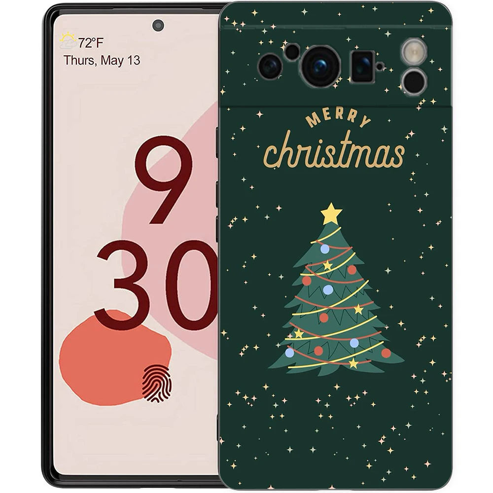 Stylische Frohe Weihnachten TPU Hülle für Google Pixel 9 Pro XL halb umwickelt 360 Grad Schutz stoßfest kratzfest rutschfest Cartoon Tier Anime Design
