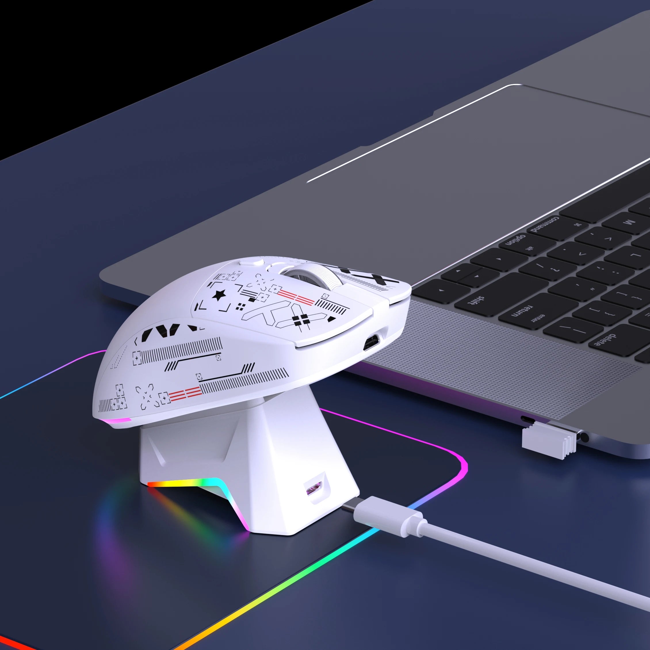 Kabellose RGB Gaming-Maus mit Magnet-Ladestation
