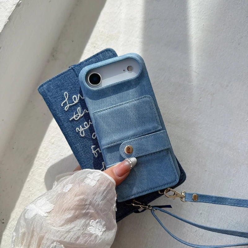Denim Kartenhülle mit Lanyard für Google Pixel 10