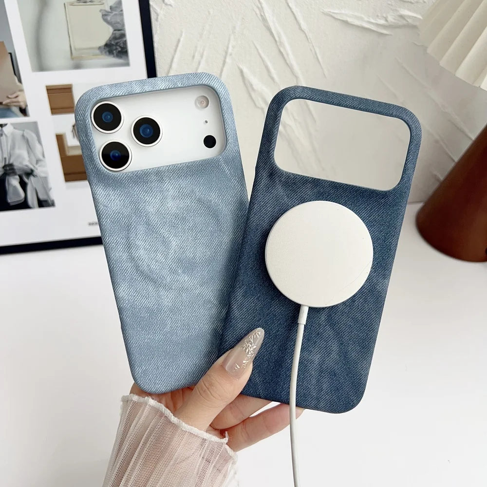 Fashionable denim leather Magsafe magnetic phone case